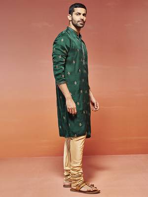  bottle green silk blend kurta and pyjama set 2
