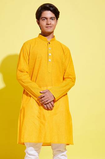  yuva boys' mustard pure cotton kurta