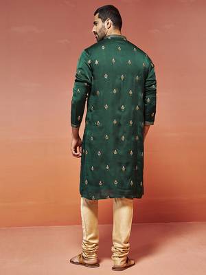  bottle green silk blend kurta and pyjama set 4