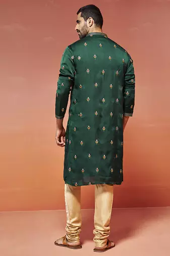  bottle green silk blend kurta and pyjama set
