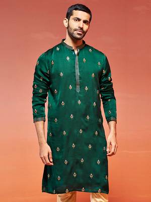  bottle green silk blend kurta 1