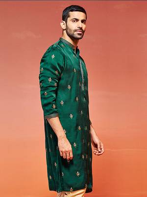  bottle green silk blend kurta 2