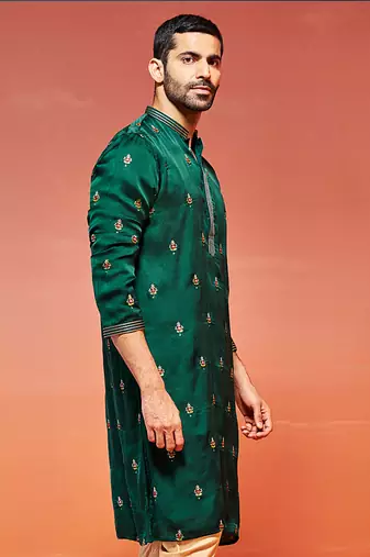  bottle green silk blend kurta