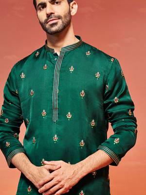  bottle green silk blend kurta 3