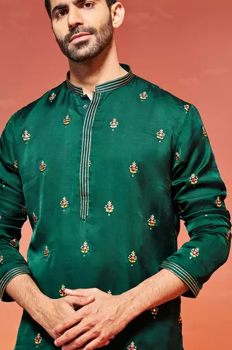 bottle green silk blend kurta