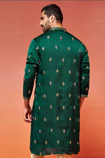  bottle green silk blend kurta