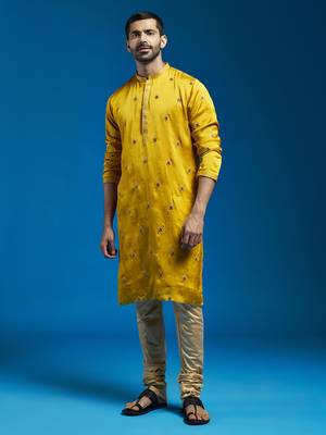  mustard silk blend kurta and pyjama set 1
