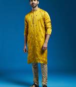  mustard silk blend kurta and pyjama set