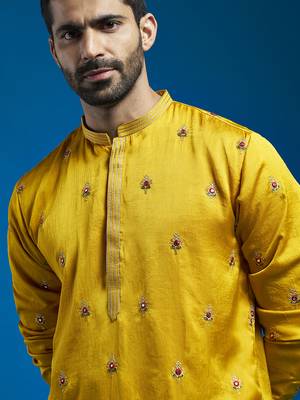  mustard silk blend kurta and pyjama set 2