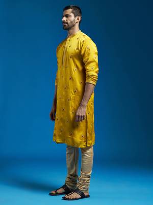  mustard silk blend kurta and pyjama set 3