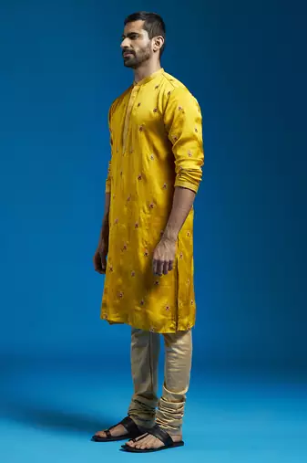 mustard silk blend kurta and pyjama set