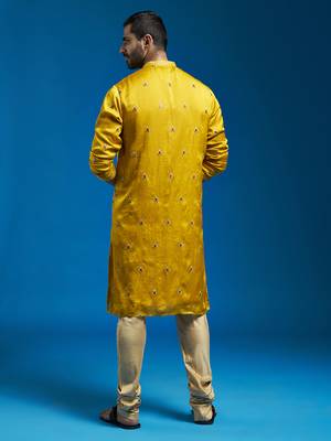  mustard silk blend kurta and pyjama set 4