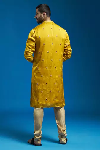  mustard silk blend kurta and pyjama set