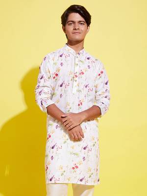  yuva boys' multicolor-base-cream cotton blend kurta 1
