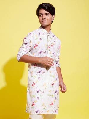  yuva boys' multicolor-base-cream cotton blend kurta 2