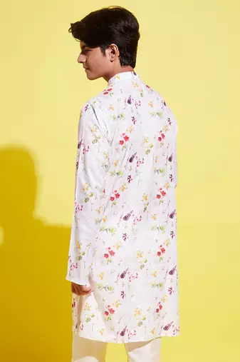  yuva boys' multicolor-base-cream cotton blend kurta