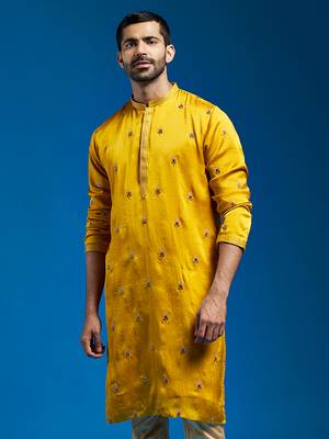  mustard silk blend kurta 1