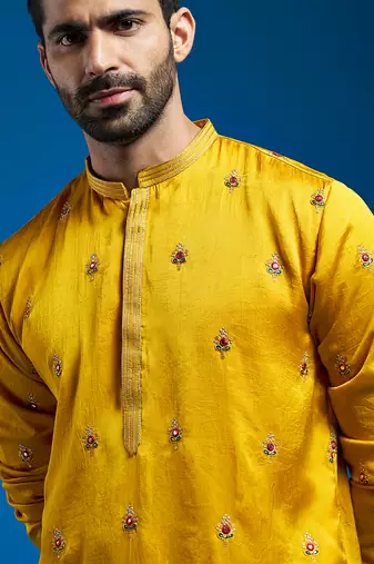  mustard silk blend kurta