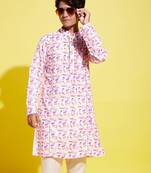 yuva boys' multicolor-base-white cotton blend kurta