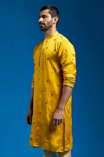  mustard silk blend kurta