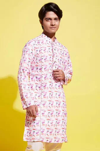 multicolor-base-white cotton blend kurta