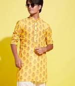 Vastramay yuva boys' multicolor-base-mustard and cream kurta