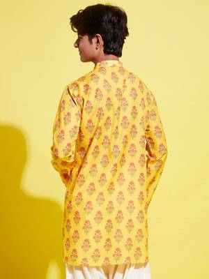 Vastramay yuva boys' multicolor-base-mustard and cream kurta 3