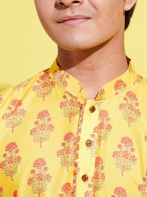Vastramay yuva boys' multicolor-base-mustard and cream kurta 4