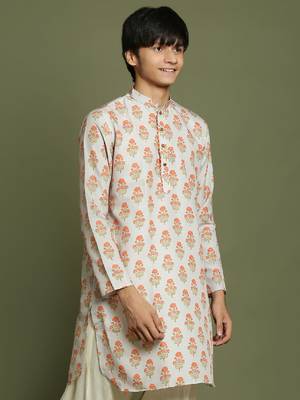 Vastramay yuva boys' multicolor-base-beige and cream kurta 2
