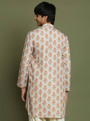 Vastramay yuva boys' multicolor-base-beige and cream kurta 3