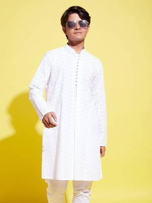 Vastramay yuva boys' white cotton kurta 1