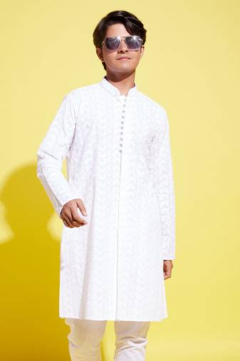 Vastramay yuva boys' white cotton kurta