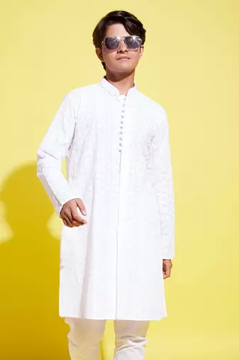 Vastramay yuva boys' white cotton kurta