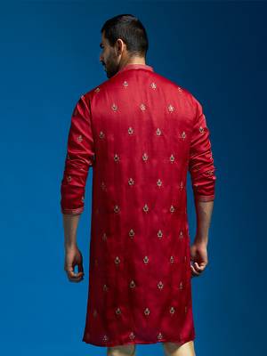  maroon silk blend kurta 4