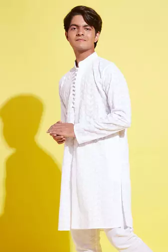 Vastramay yuva boys' white cotton kurta