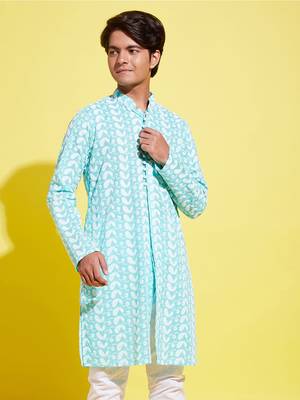 Vastramay yuva boys' green and white kurta pyjama set 1