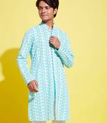 Vastramay yuva boys' green and white kurta pyjama set