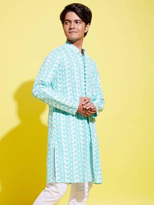 Vastramay yuva boys' green and white kurta pyjama set 2