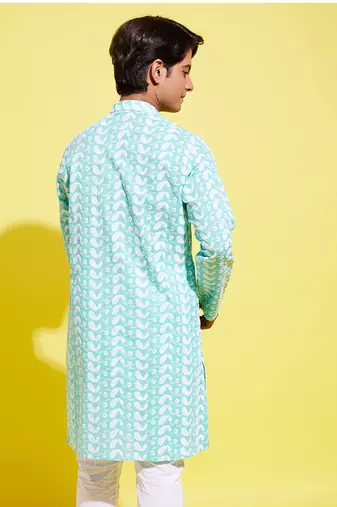 Vastramay yuva boys' green and white kurta pyjama set
