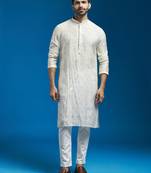 men's cream silk blend kurta and pyjama set