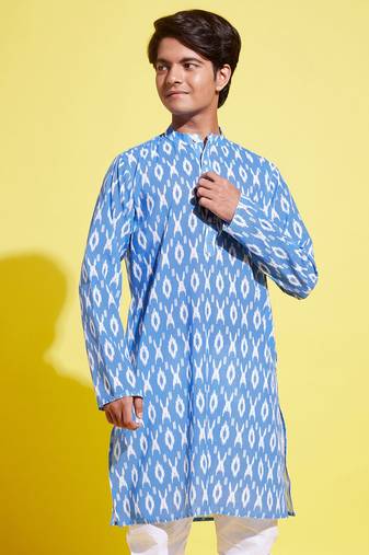 Vastramay yuva boys' aqua blue and white kurta