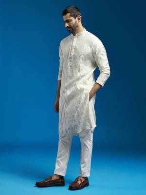 men's cream silk blend kurta and pyjama set 3