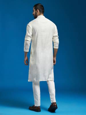 men's cream silk blend kurta and pyjama set 4
