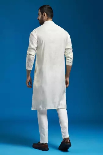 men's cream silk blend kurta and pyjama set