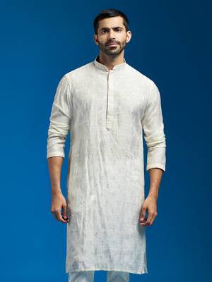  men's cream silk blend kurta 1