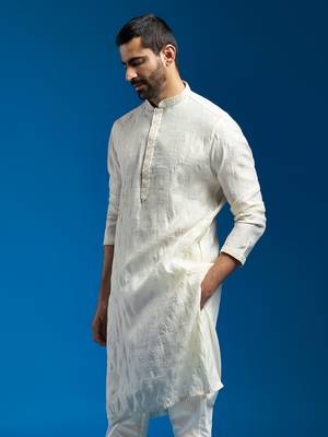  men's cream silk blend kurta 3