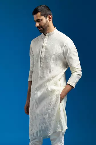  men's cream silk blend kurta