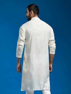  men's cream silk blend kurta 4