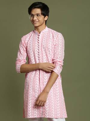 yuva boys' pink and white kurta 1