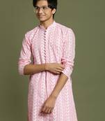 yuva boys' pink and white kurta